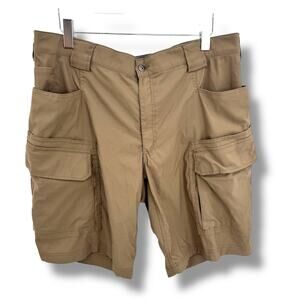 Duluth shorts men's 40 Flex Dry on the Fly relaxed cargo nylon pockets tan 11"